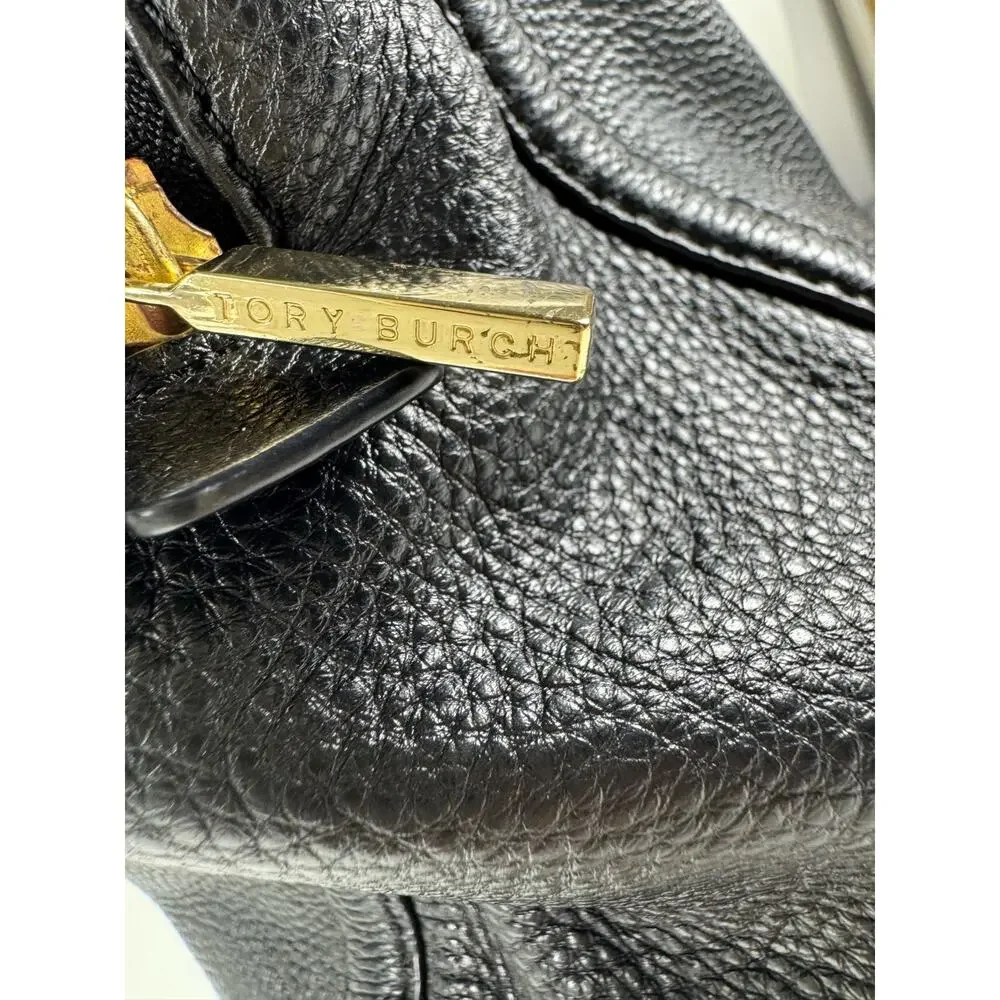 Tory Burch Amanda Black Pebbled Leather Hobo Satchel Shoulder Bag Gold Chain T
